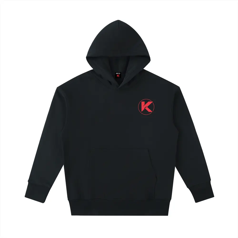 The Back Row heavyweight hoodie, front with red K chest logo