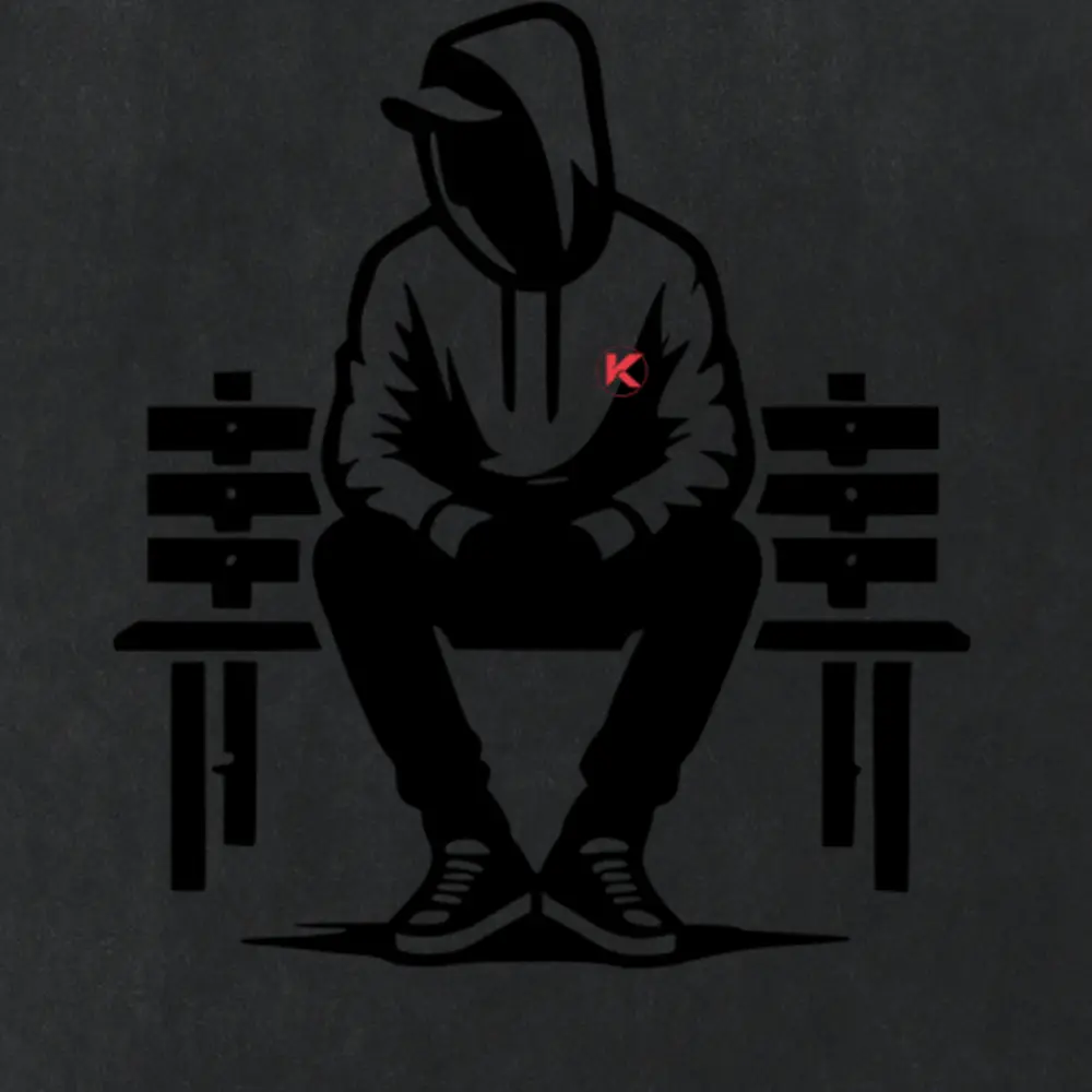 Close-up of the Bench Guy back print on washed cotton